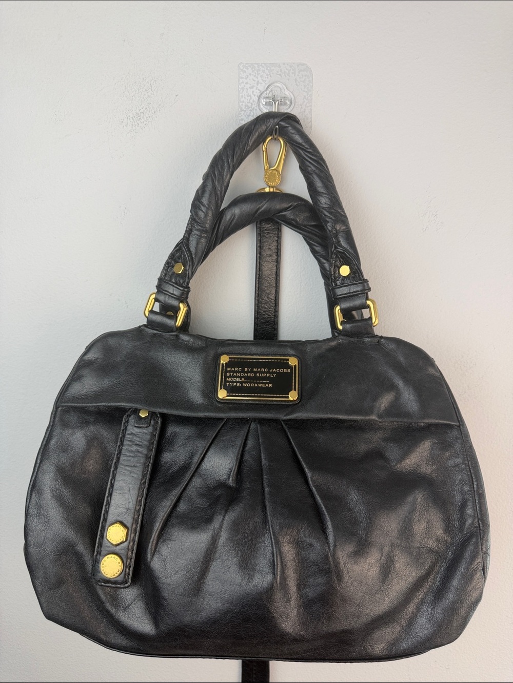 Vintage Marc By Marc Jacobs Leather Twisted Q Groove Satchel Black Y2K Purse - Picture 2 of 16